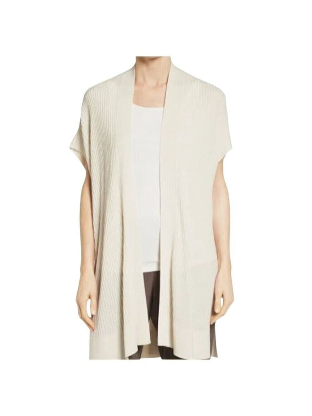 Eileen Fisher Ribbed Kimono Tencel Cardigan In Bone Sz Xxs